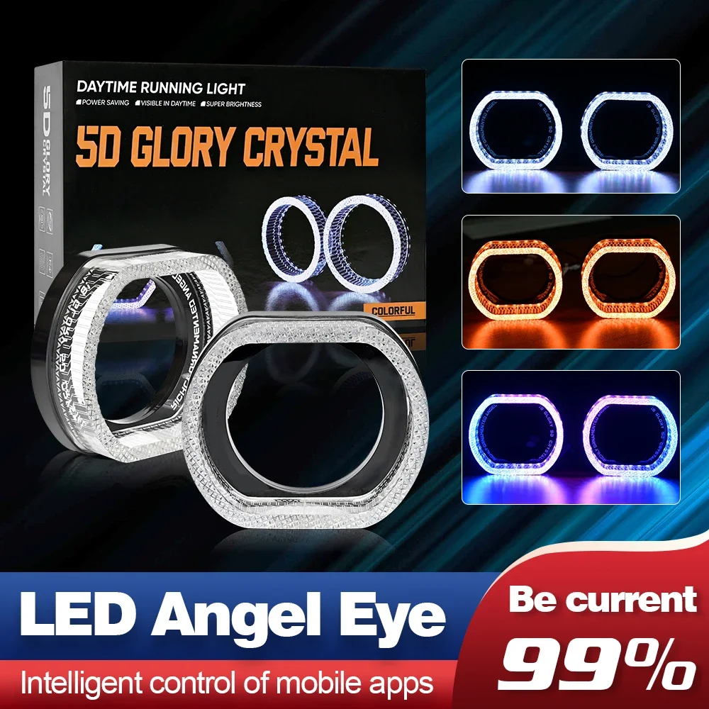 

2pcs 2.5"3.0'' Crystal LED Angel Eyes White Yellow Colorful WRGB Halo Rings DRL For Car Headlight Up Bi LED Xenon Projector Lens