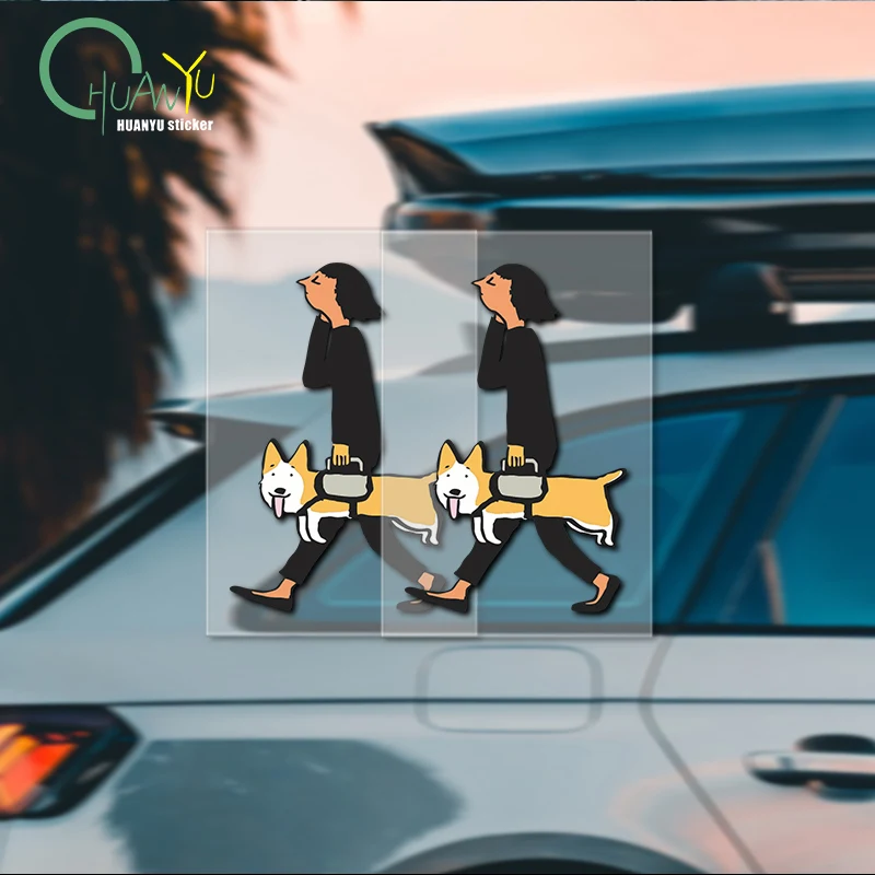 Hand-held Corgi Dog Car Sticker Personalized Fun Body Electric Motorcycle Scratch-proof Waterproof Reflective Decorative De