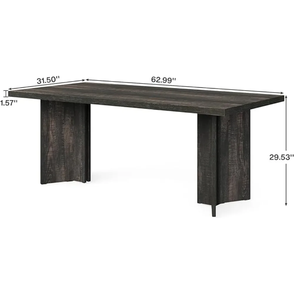 63-inch Dining Table for 4-6, Farmhouse Kitchen Table with Large Tabletop, Rectangular Dinner Eating Table for Dining Room