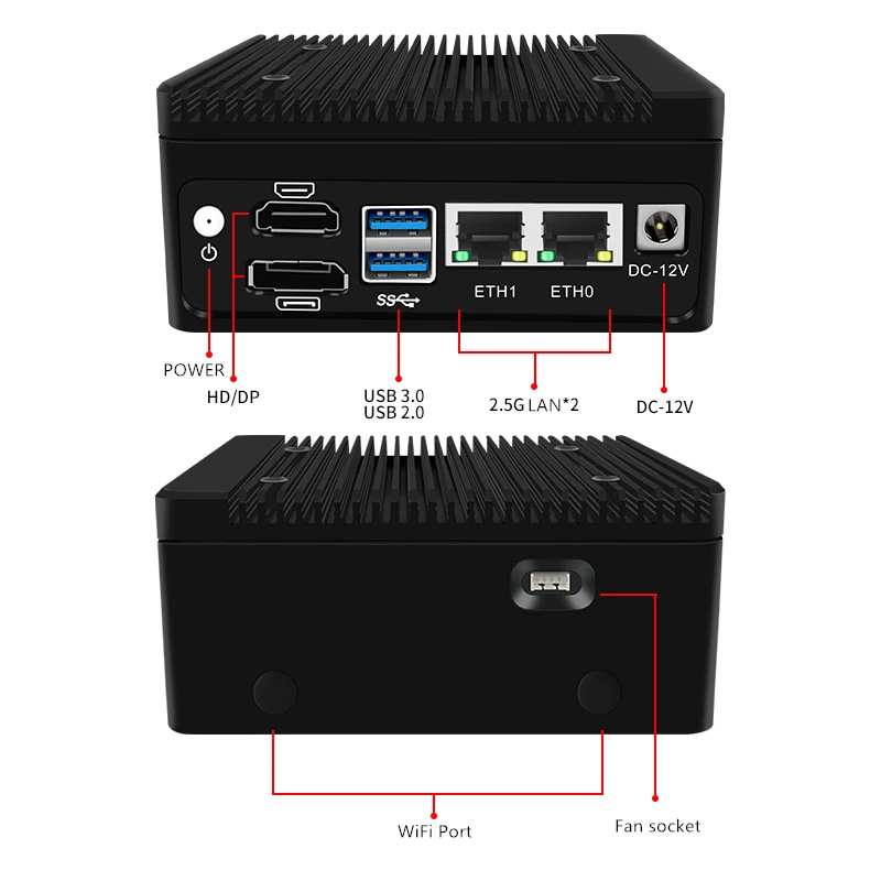 Toptonポケットファイアウォールルーター、Intel n100、ddr5、ファン