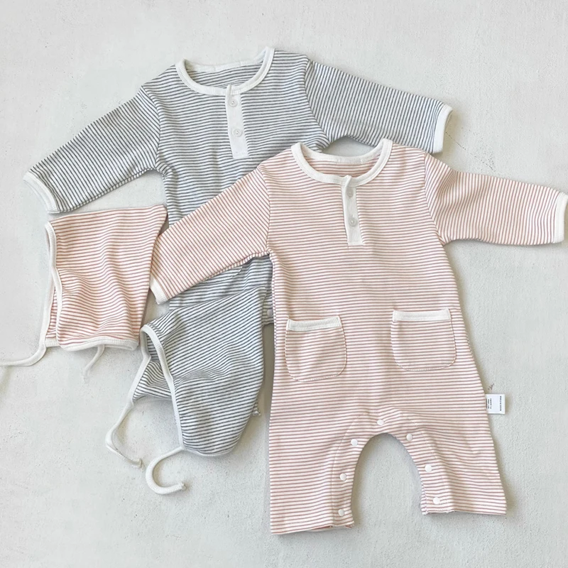 

Новинка 2023 года, осенняя одежда для малышей от 0 до 24 месяцев, комбинезон для маленьких мальчиков и девочек, хлопковый комбинезон в полоску с длинными рукавами для маленьких мальчиков и девочек