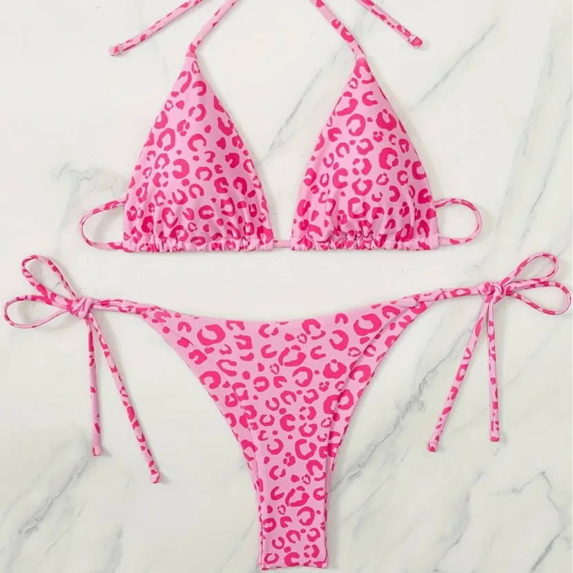 مثير الوردي ليوبارد طباعة مايكرو البيكينيات مجموعات قطعتين الرسن التعادل المايوه بحر المايوه ملابس السباحة biquini Tankini