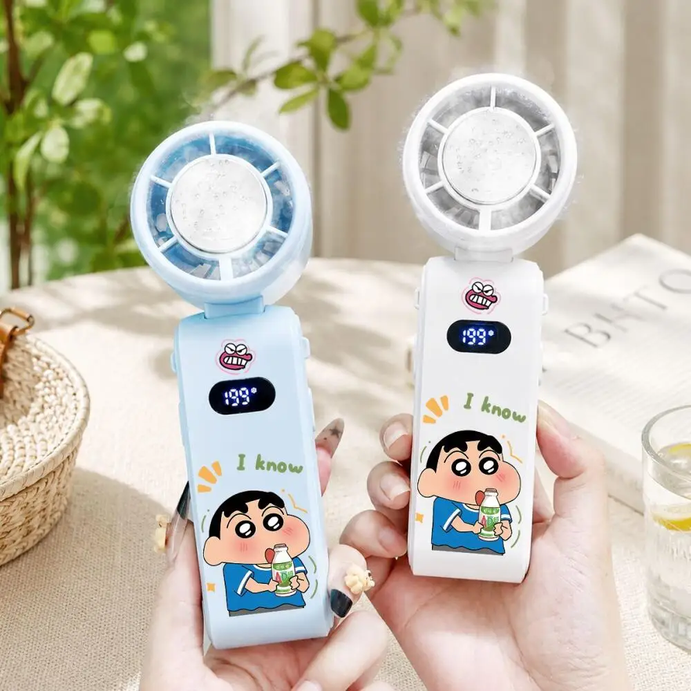 Anime Handheld Small Fan Crayon Shin-Chan Cute Fold Super Long Battery Life Portable Mute Fan Cartoon Charging Ice Compress Fan