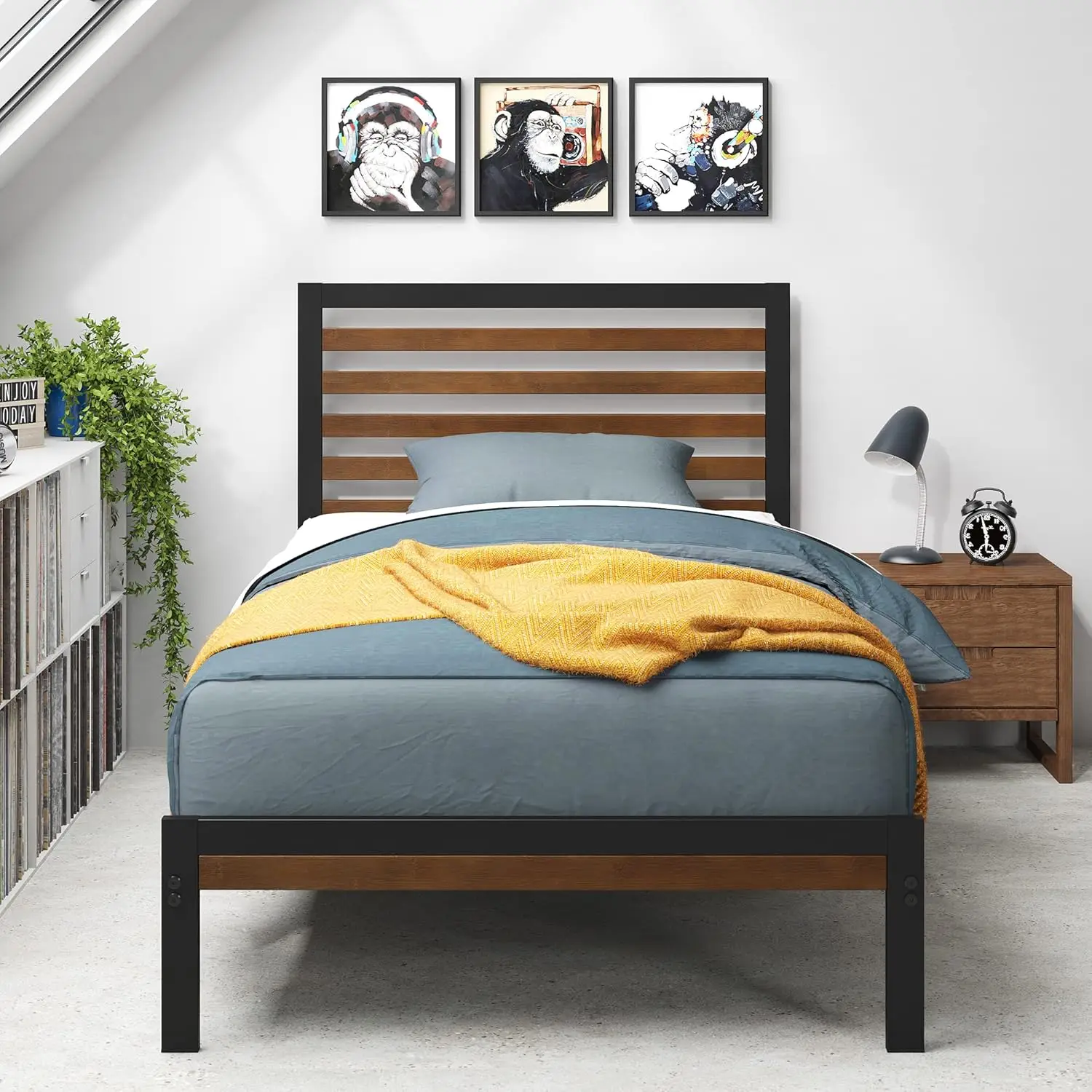 Kai Bamboo and Metal Platform Bed Frame with Headboard, No Box Spring Needed, Easy Assembly, Twin image 2
