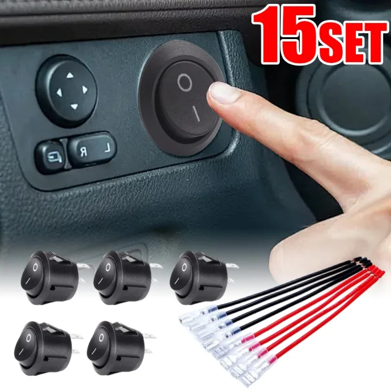 15/5 Stuks Aan/Uit Ronde Tuimelschakelaar Mini Tuimelschakelaar 2 Pin Spst Drukknop Schakelaar 12V 24V 20Mm Met Draden Voor Auto Auto Rv Boot