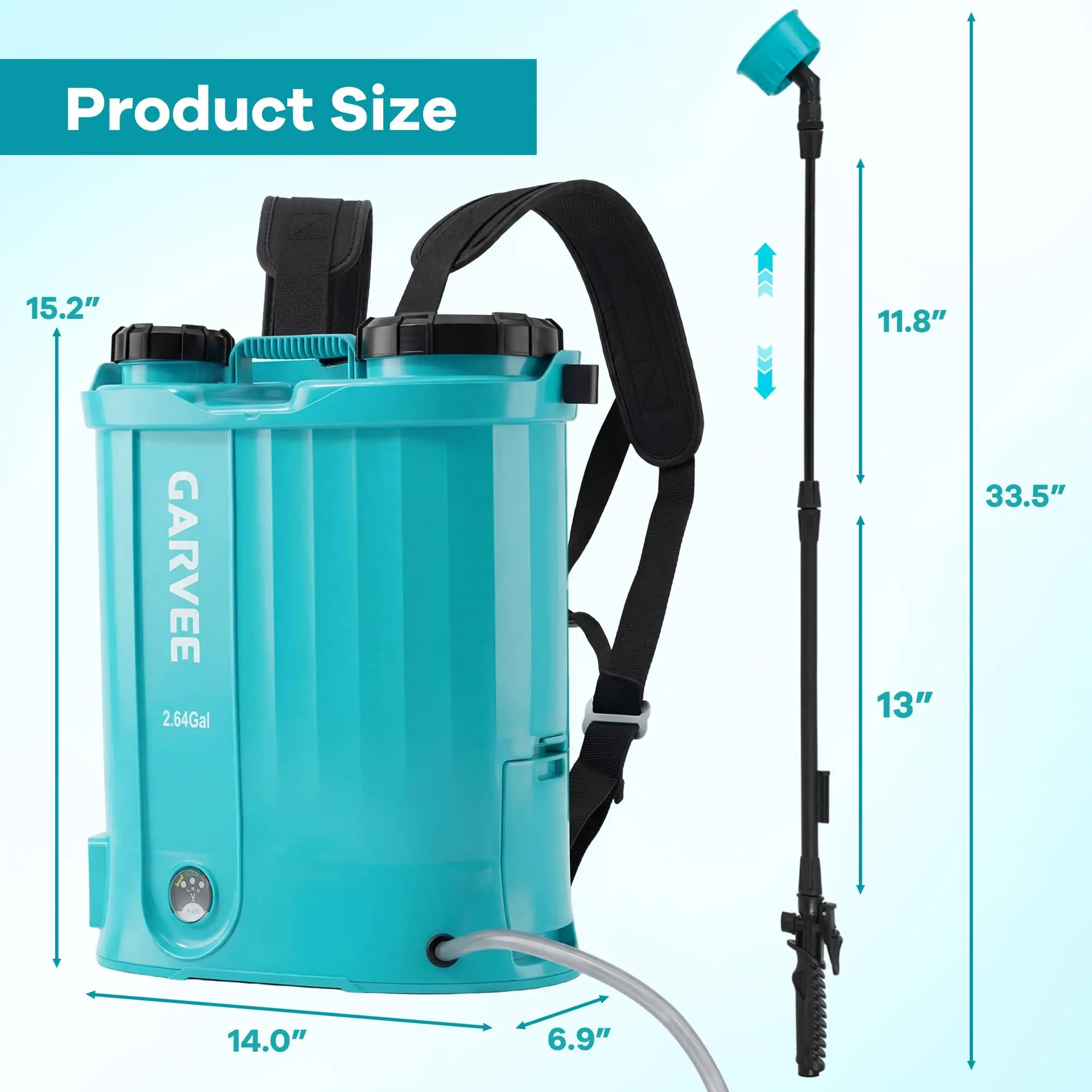 10 5 Gallons Battery Powered Sprayer With Wheeled Cart 18V 4Ah Electric Sprayer With 6 Nozzles 2 Wands 4 6 Hour Runtime 80PSI Adjustable Pressure Trigger Lock