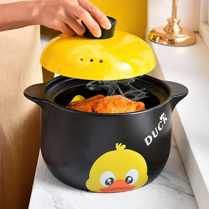 Ceramic Casserole Large Yellow Duck High-temperature Soup Pot Saucepan Cooking Stew Kitchen Gas Stove 1-8L Household Cookware