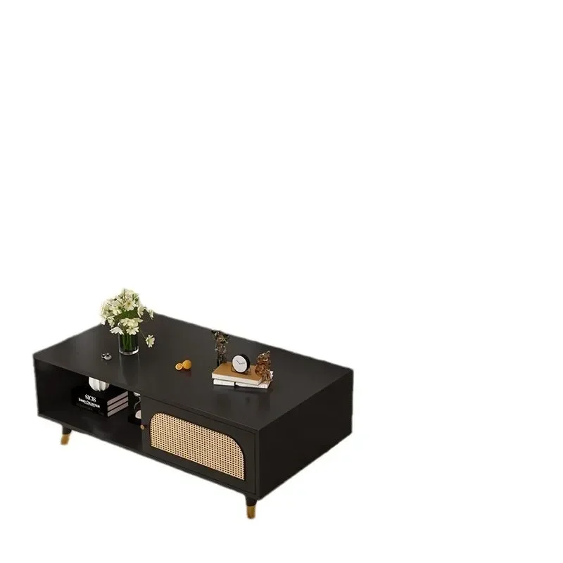 

Floor-to-ceiling coffee table, combination set, ultra-narrow TV cabinet, rattan solid wood retro light luxury small apartment