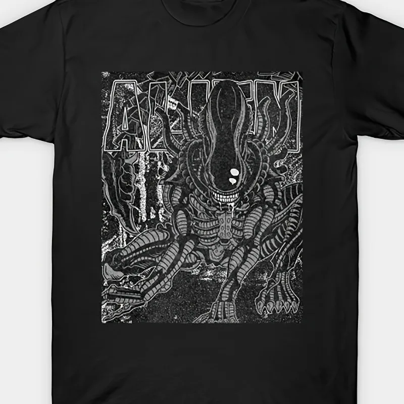 Alien Creatures and Text Pattern Printed Sci-fi Horror Theme Men's T-shirt Summer New Casual Unisex T-shirt