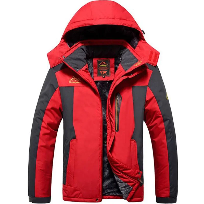 Men's Outdoor Hiking Jacket Waterproof Windproof Hooded Coats Thickened Warm Padded Camping Trekking Outerwear Hooded Parka 2026