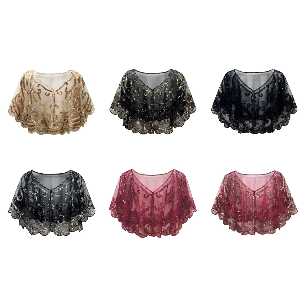 

1pc 1920s Glistening Shawl for Women Flapper Evening Dress Accessories for Prom Women Wrap Shrug Scarf Elegant Sequins