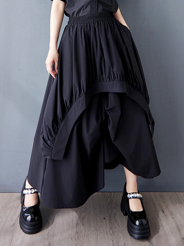 Gonna longuette a trapezio a vita alta casual da donna Faion pieghettata coreana Sle Gonne versatili in vita elastica Stagione estiva