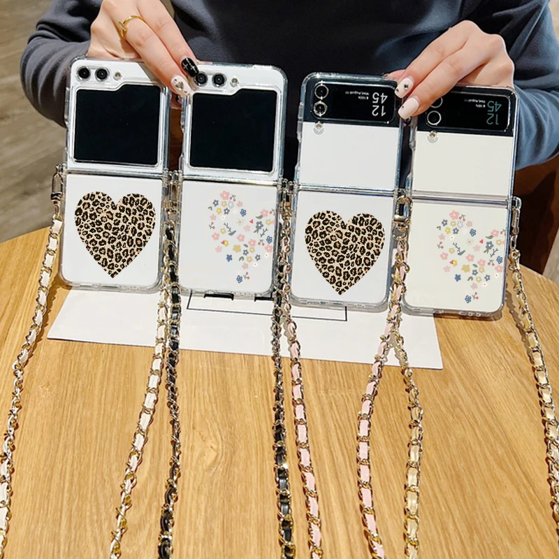 كبير القلب نمط Crossbody حبل القضية لسامسونج غالاكسي Z Flip 7 6 5 4 3 5G Flip7 FE Flip6 Flip5 واضح لينة الحبل غطاء الهاتف #6
