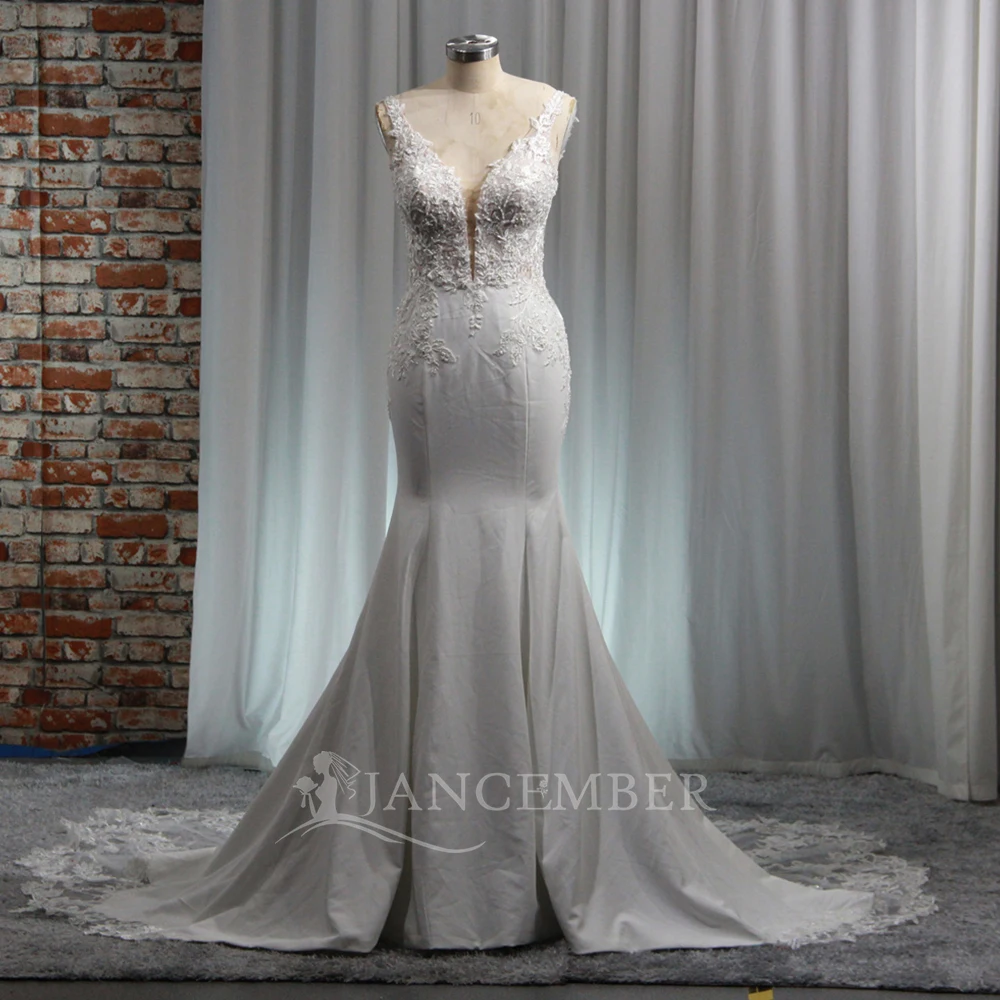 Customized Deep V Neck Lace Mermaid Wedding Dress Backless Spaghetti Straps Sweep Train Boho Bridal Gowns فساتين حفلات الزفاف