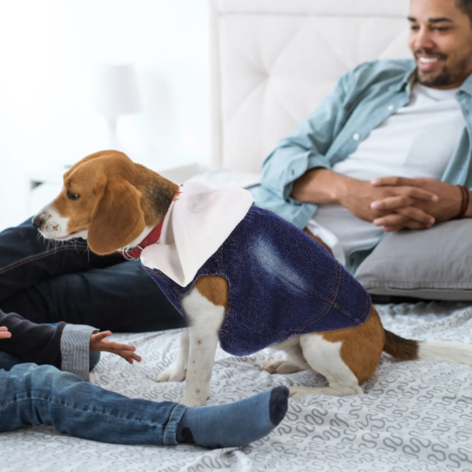 

Pet Cowboy Vest Denim Jacket Black Knitted Hat Xs Retro Style Autumn Winter Dog Apparel Comfortable Breathable