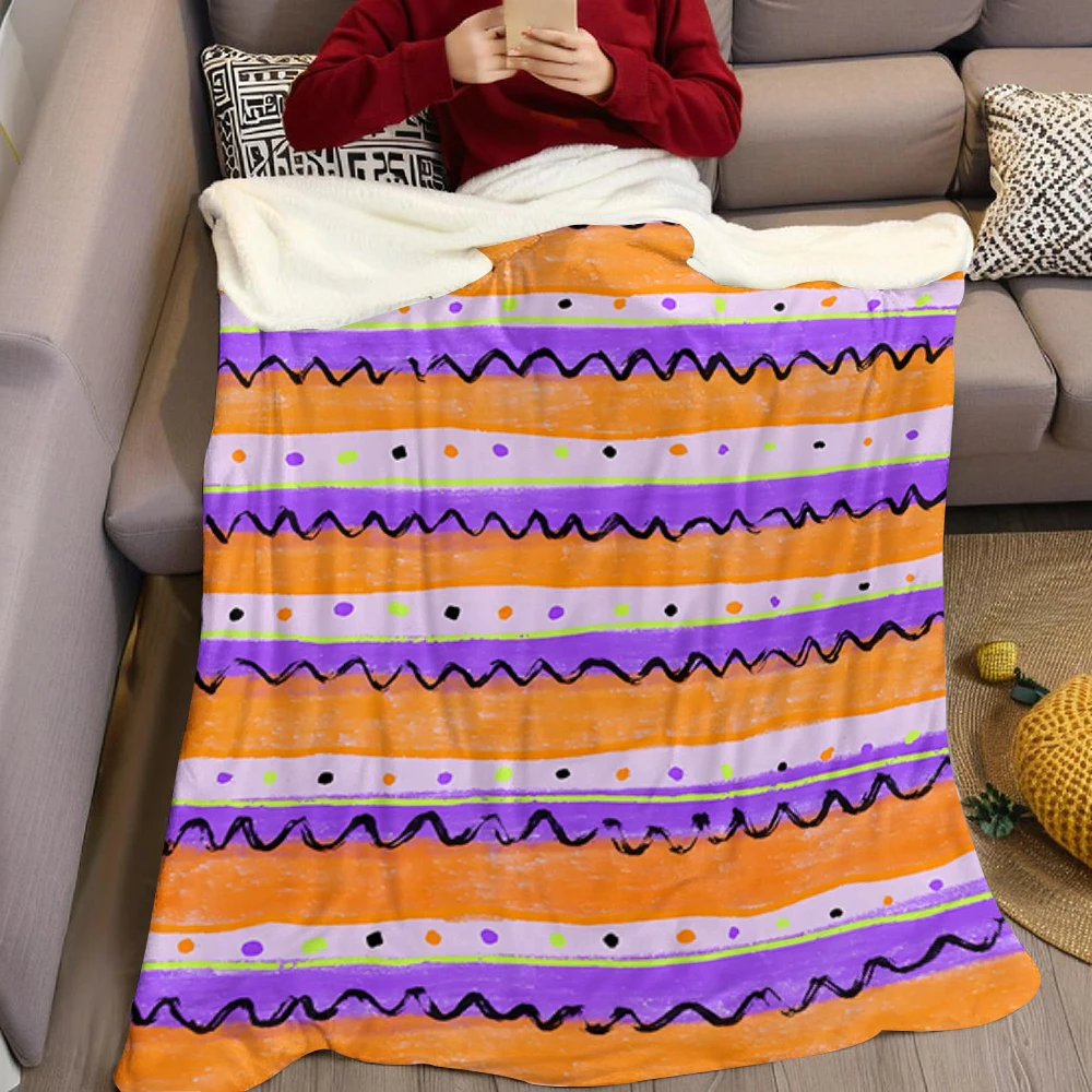 Orange Pink Vertical Stripes Warm Flannel Fleece Blanket Thick Soft Cozy Throw Blanket for Winter Bed Couch Plush Bedspread - view 2