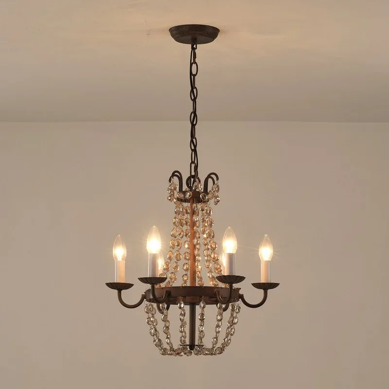 

American retro crystal chandelier, French creative dining room lamp, bedroom room