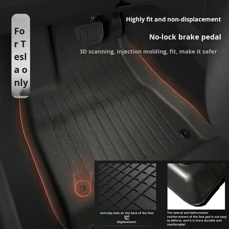 For Tesla 3  23-25 Model Universal Fit Semi-Enclosed Type TPE+Slip-Resistant Material Car Floor Mats Trunk Mat Backrest Mat