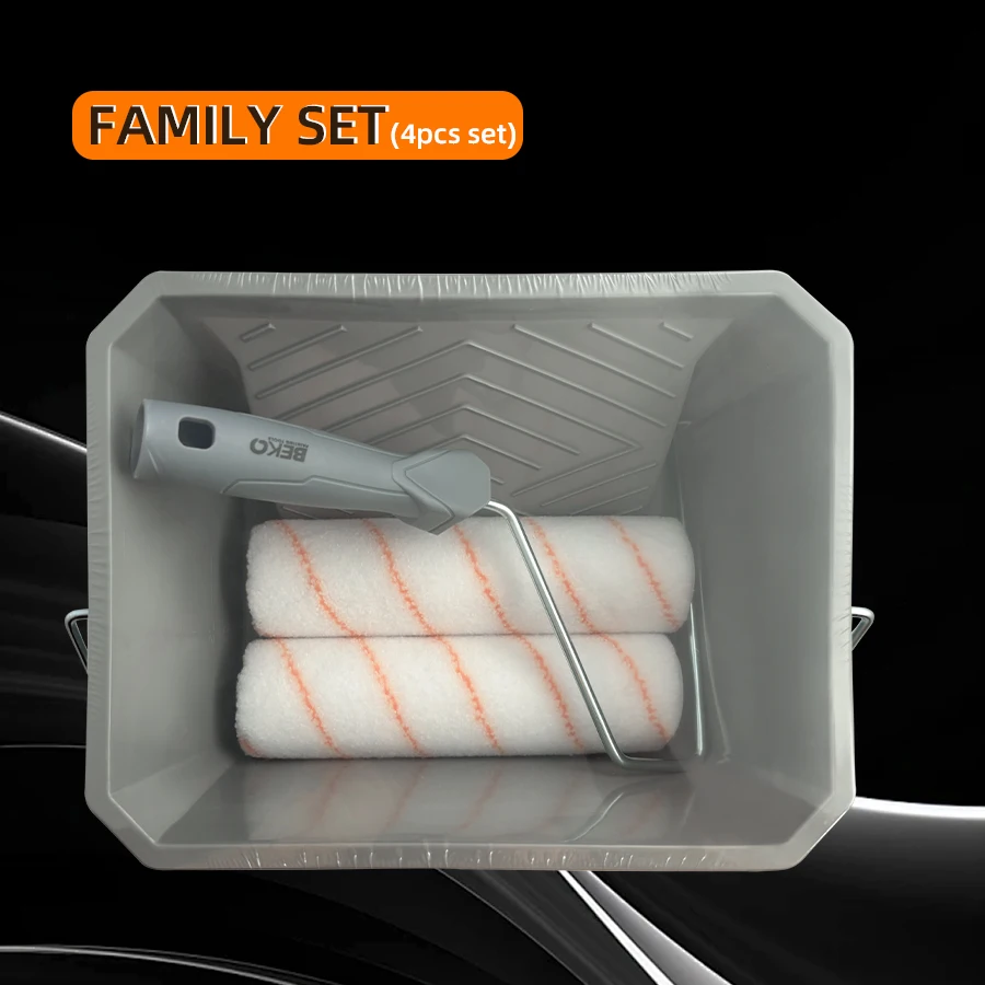 DIY Home Paint Repair Tool Kit Includes 7L Square Paint Bucket, 3 Pieces Roller Brush for Latex and Art Paint