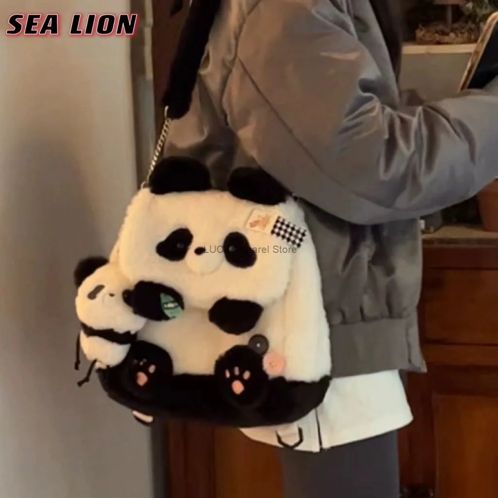 

Panda Backpack Embracing Bamboo Bee Bear Flip Bag Cute Backpack Plush Doll One/Two Shoulder Large Capacity Book Bag