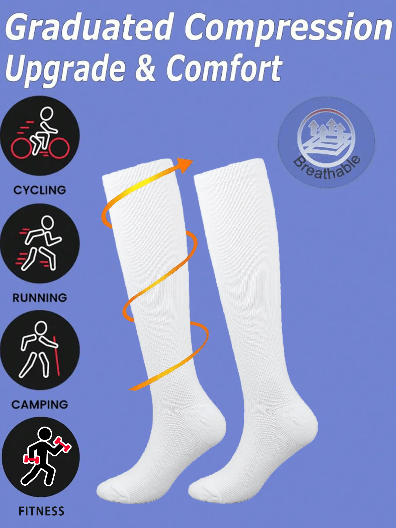 

Graduated Compression Socks for Men & Women - Breathable Athletic Socks for Running, Cycling, Fitness, Camping