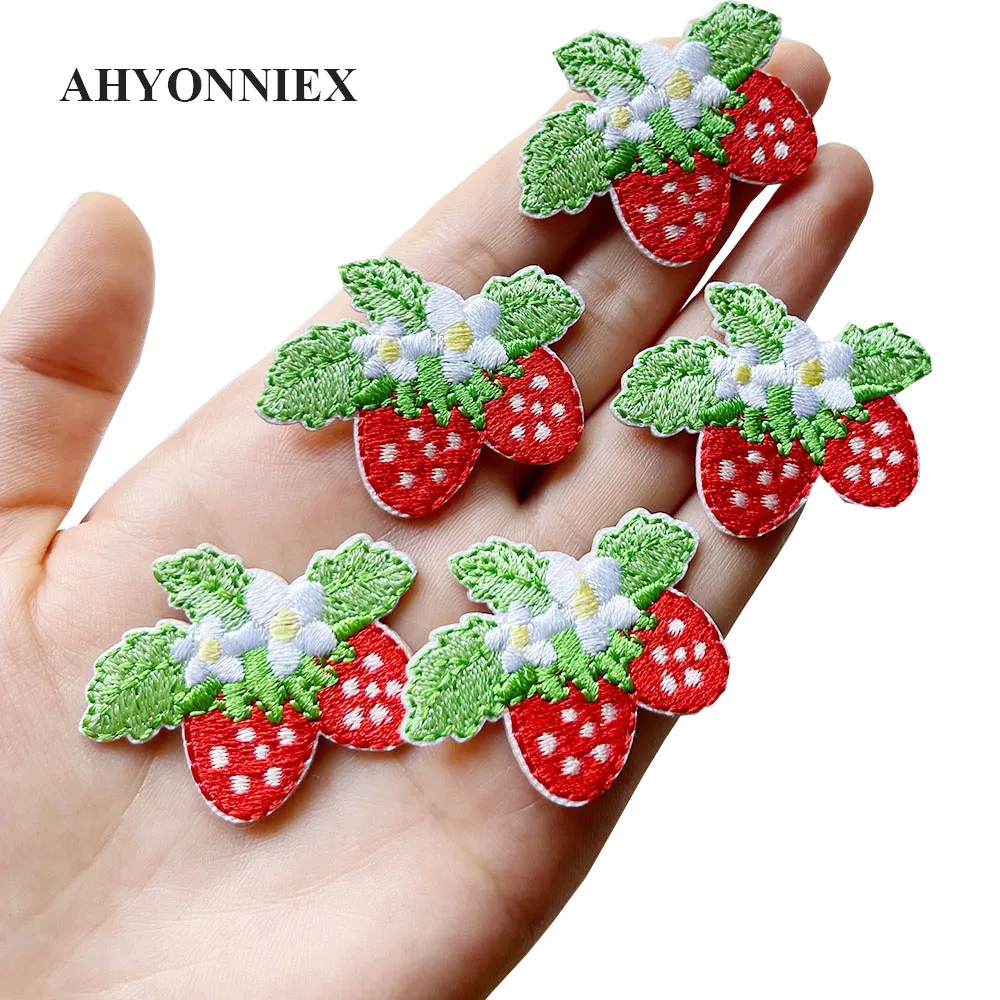 AHYONNIEX 5PCS Embroidered Cute Strawberry Patches Clothes Bags DIY Applique Embroidery Parches Iron On Patch for DIY