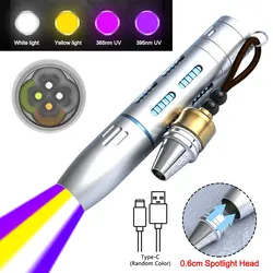 4 LED Light Sources Torch 365nm+395nm+Yellow+White Flashlight USB Recharge Professional Jade Identification Light Type-C Charge