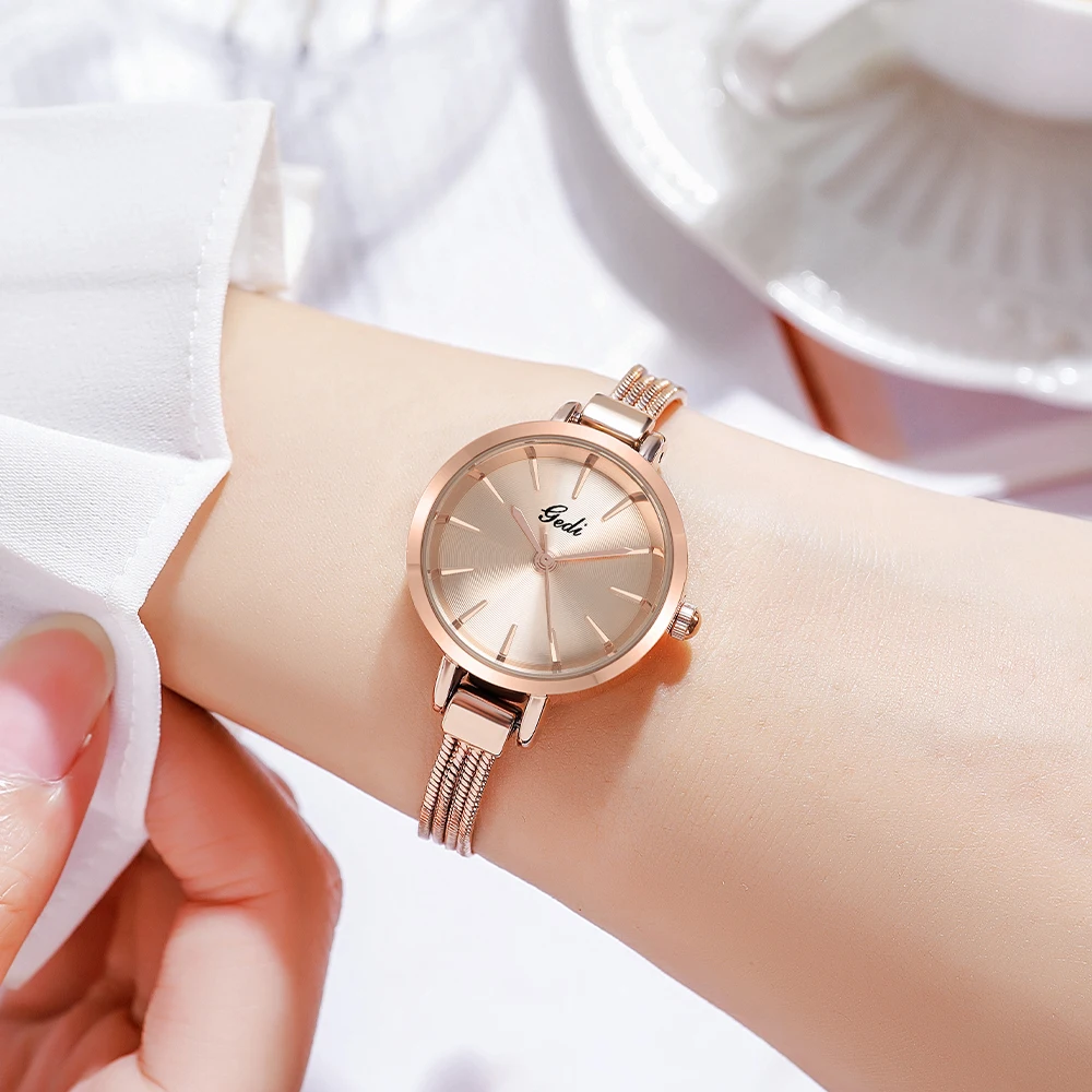 

GEDI Minimalist Rose Gold Ladies Watches Luxury Steel Rope Band Water Resistance Women Fashion Quartz Wristwatch Jewelry Watch