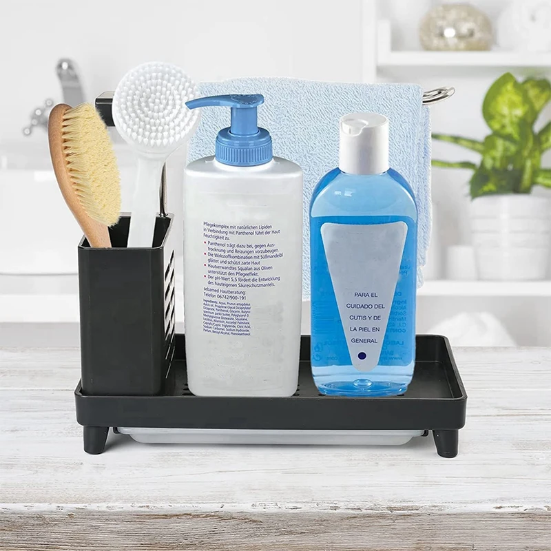 1 PCS Bathroom Organizer Kitchen Accessories With Drip Tray Towel Holder For Sponge, Brushes Kitchen And Bathroom image 4