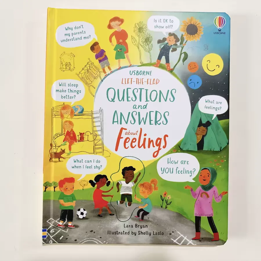 Usborne Lift-the-Flap Questions and Answers about Feelings, Kids Emotion Learning Board Book, English Interactive Flap Book