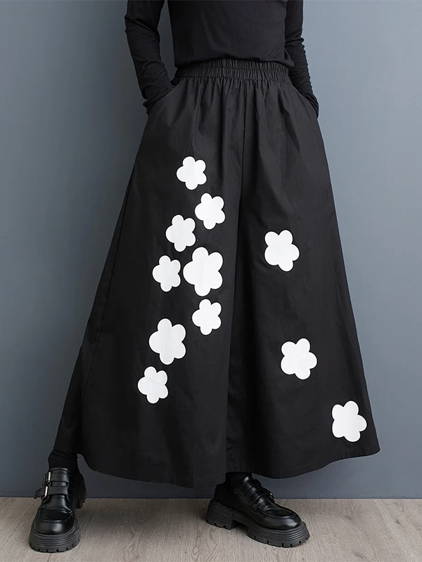 Bla High Waist Wide Leg Pants Women's Loose Fit Printed Casual Trousers Street Sle Nine Points Drapey Skirt Slimming