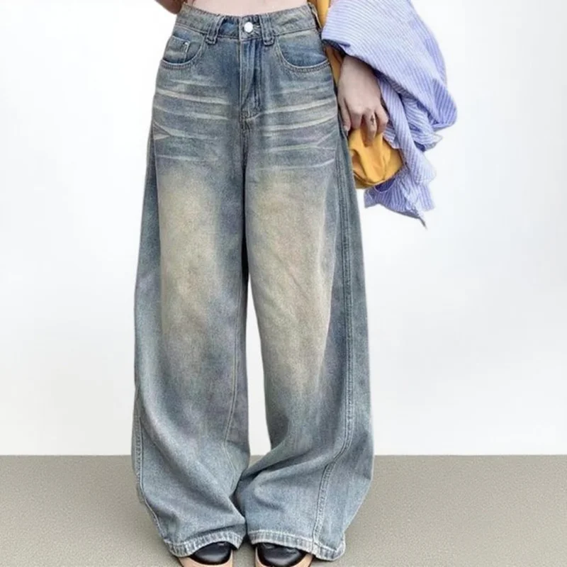 

Korean Vintage Women'S Wide Leg Jeans Spicy Girls' High Waisted Straight Leg Pants Baggy Pants Y2k Jeans Casual Jeans