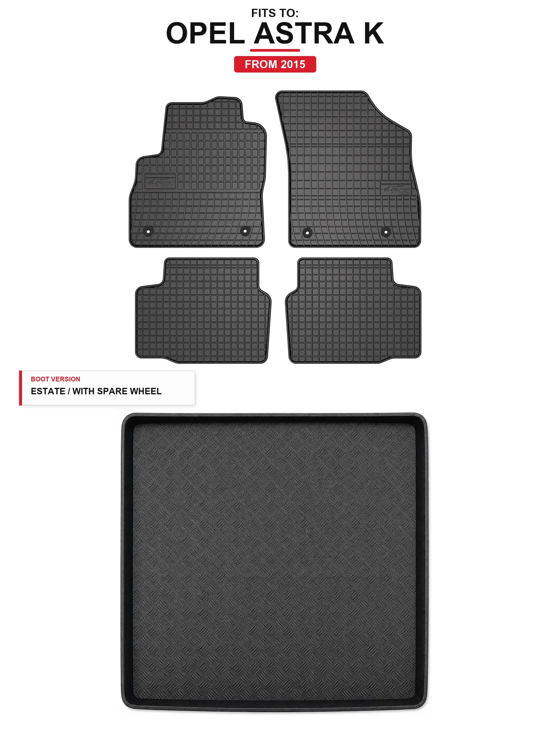 Rubbermatten Solidpro + kofferbakmat voor: Opel Astra K 2015- 5 El.