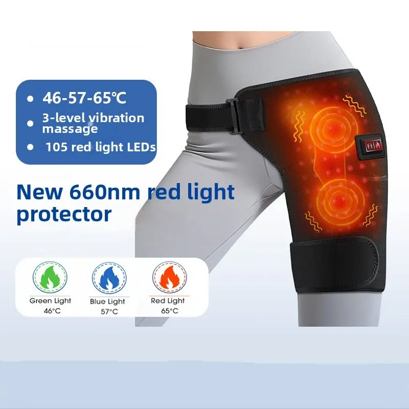 Vibration Massage Wrap Belt With Heat LED Light Adjustable Wearable Pad For Hip Groin And Upper Thigh Daily Home Use