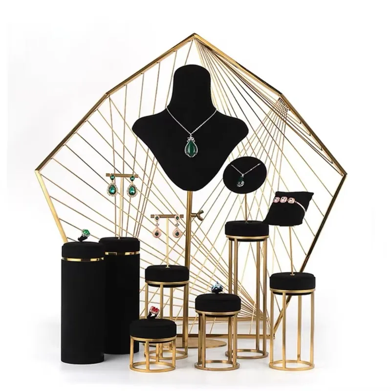 High Quality Microfiber Jewelry Rack LED Light Display Set for Shopping Mall Jewelry Showroom