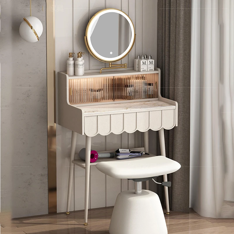 Womens Drawer Dressers Mirror White Cosmetics Storage Dressers Light Mirror Modern Small Tocador Maquillaje Household Items