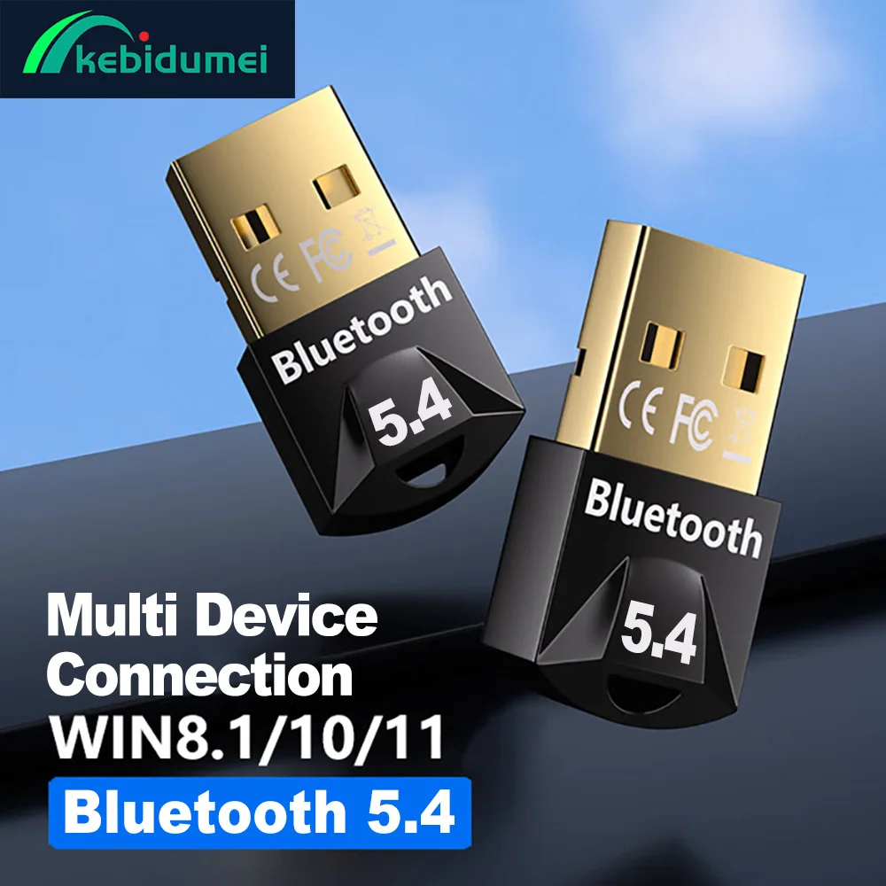 Kebidumei Bluetooth Adapter USB BT 5.4 Dongle Adapter for PC Speaker Mouse Keyboard Music Audio Receiver Transmitter Driver Free