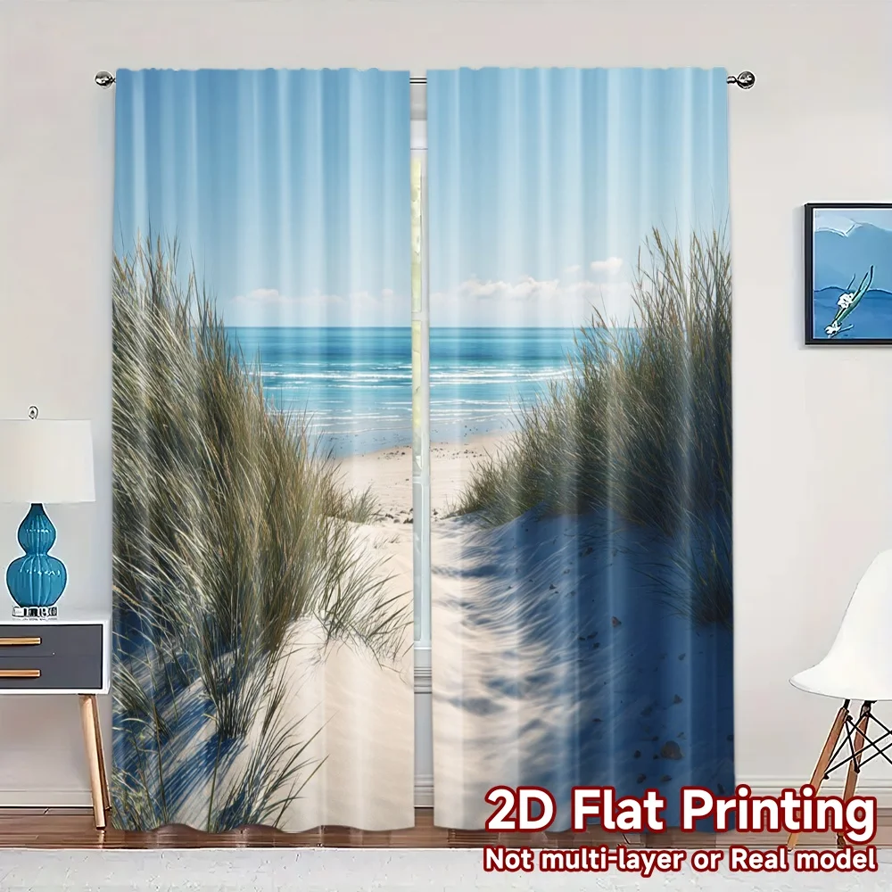 2pcs, 2D FLAT PRINTING Curtains (Without Rod) Sandy Pathway Contemporary Popular Curtains Versatile Polyester Curtains All