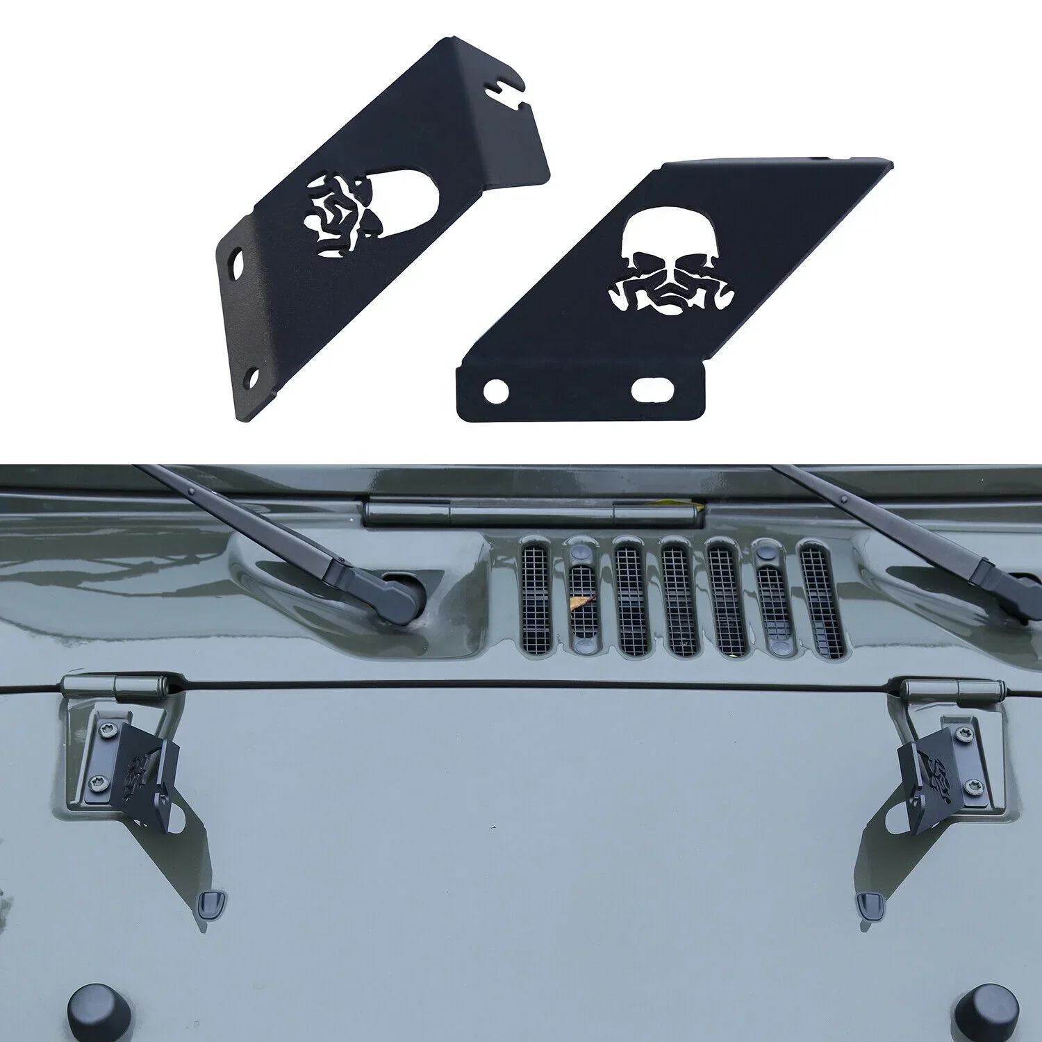 

ApolloPLUSBEAM Iron LED Light Skull Hood Mount Brackets Kit Skeleton Engine Stand Holder For Wrangler JK Auto Car Accessories
