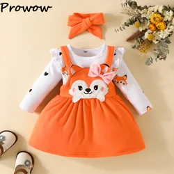 Prowow Cute Fox Baby Dresses 3pcs Set Heart Print Romper+Suspender Fox Dress For Girls Fall Winter Newborn Baby Girl Clothes