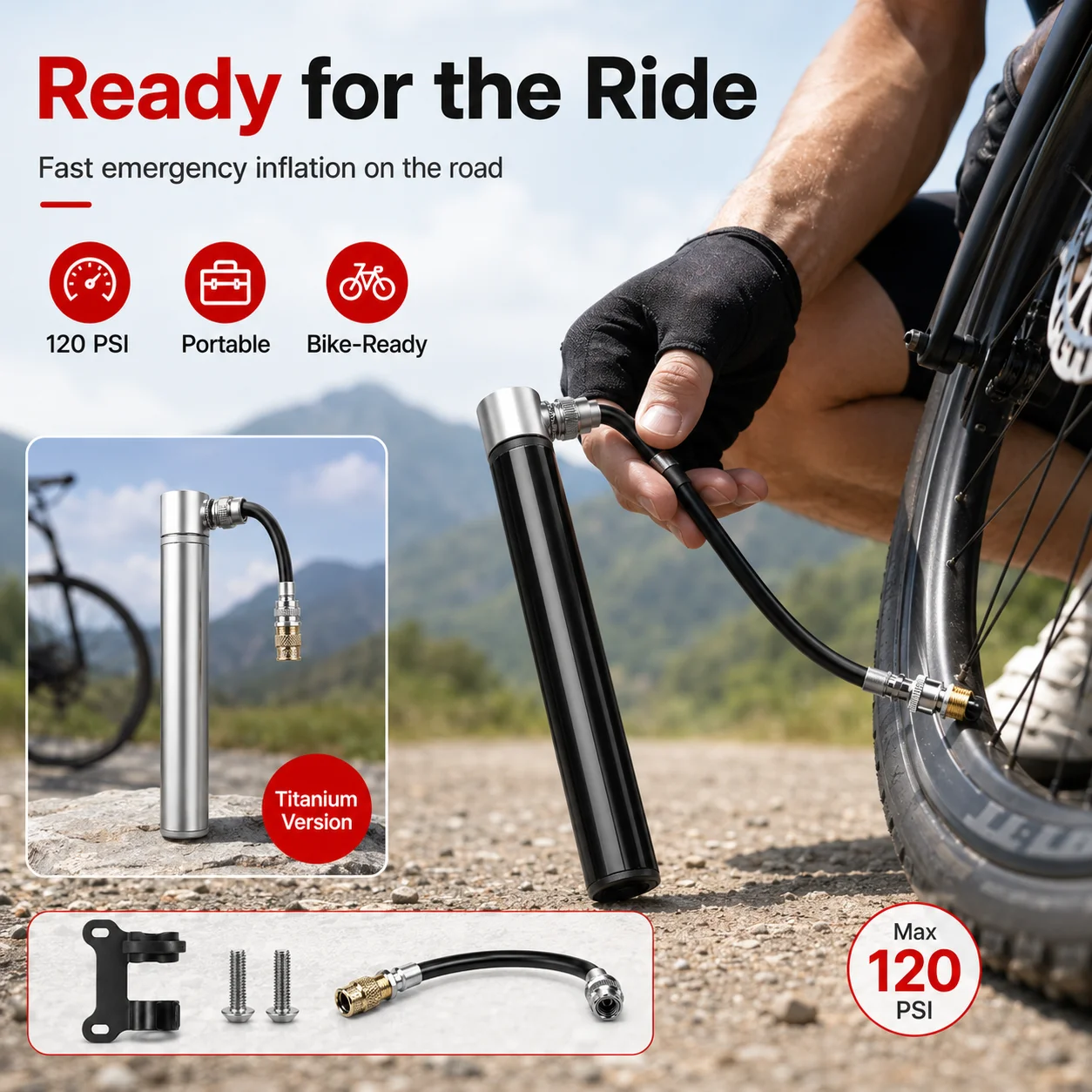 PINMOAP 1 Stück Leichte Fahrrad-Minipumpe Tragbarer Hochdruck-Reifenfüller für Presta- und Schrader-Ventile MTB Rennrad Reparatur – Detail 4