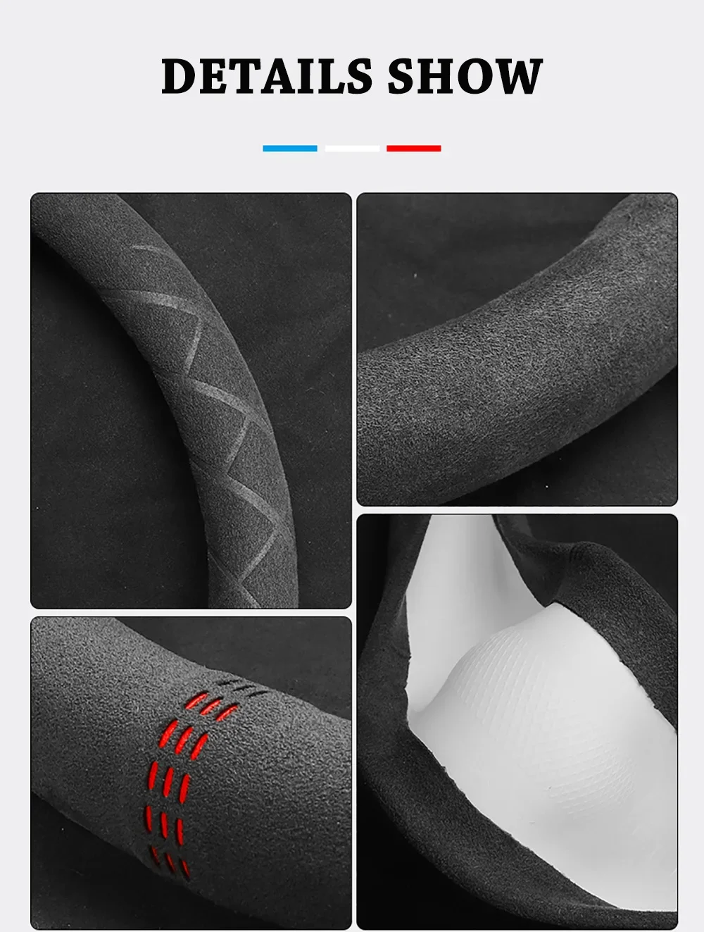 Auto Lenkrad Abdeckungen Rindsleder Wildleder Lenkrad Abdeckung Wrap Universal 37-38 cm Atmungsaktive Lenkung Abdeckungen Auto Zubehör – Detail 8