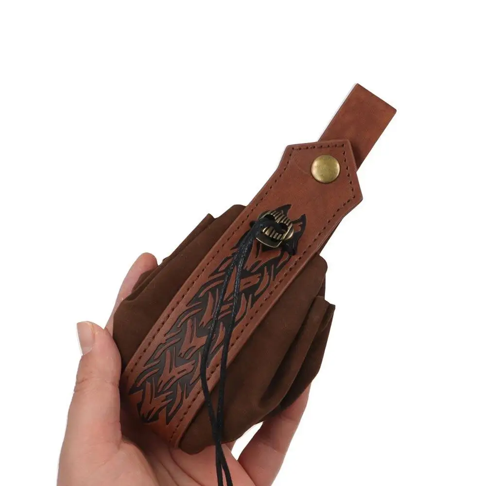 Faux Leather Medieval Belt Bag Vintage PU Nordic Portable Coin Purse Viking Style Exquisite Workmanship Drawstring Pouch