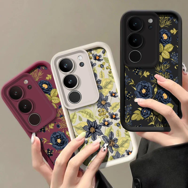 Мягкий чехол из ТПУ для телефона Vivo Y400 Pro Y100 Y89 Y81I Y77T Y76S Y72 Y55 Y53S Y52 Y51A Y300 Y200 с цветочным узором, противоударный чехол