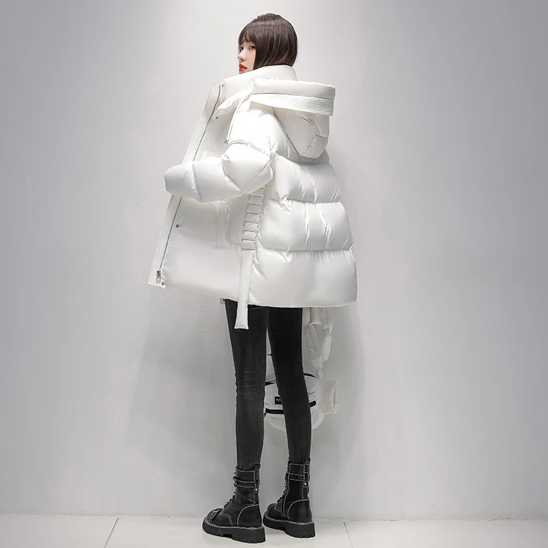 White Short Down Jacket Women\'s Fashion 2023 Winter New Loose 90%White duck down Hooded Coat Black Casual  Female Puffer Parkas