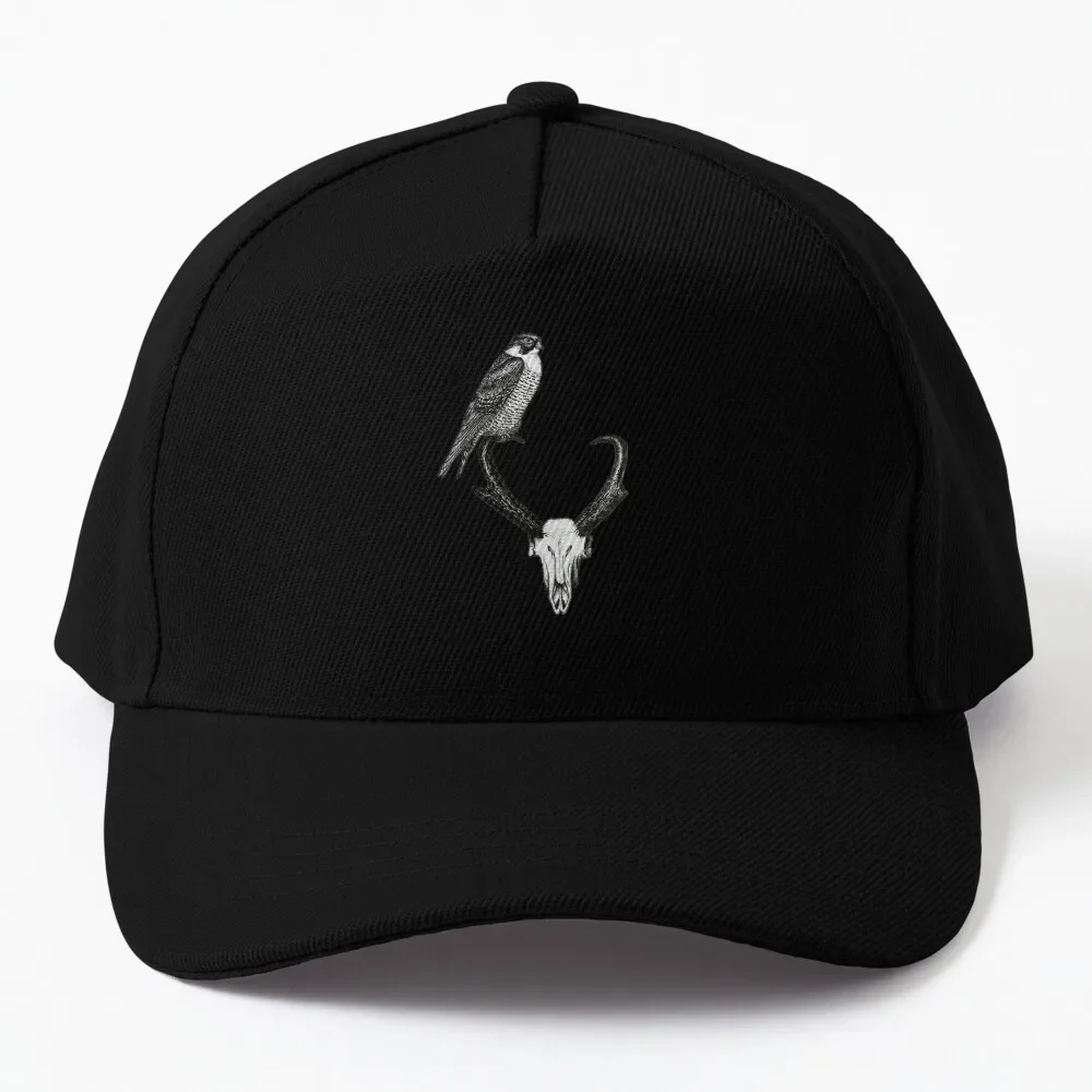 Peregrine Falcon with Pronghorn Skull - Original Bird and Skull Ink Illustration Baseball Cap Cosplay Kids Hat Hat Girl Men'S