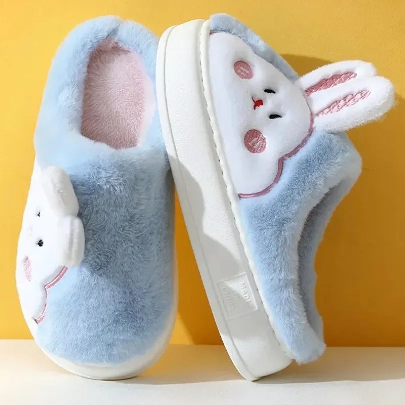 Slippers Women Warm Winter Rabbit bunny teddy Bear Kawaii Plush Contton Indoor Fuzzy Men Male Female Soft Home House Floor Shoe