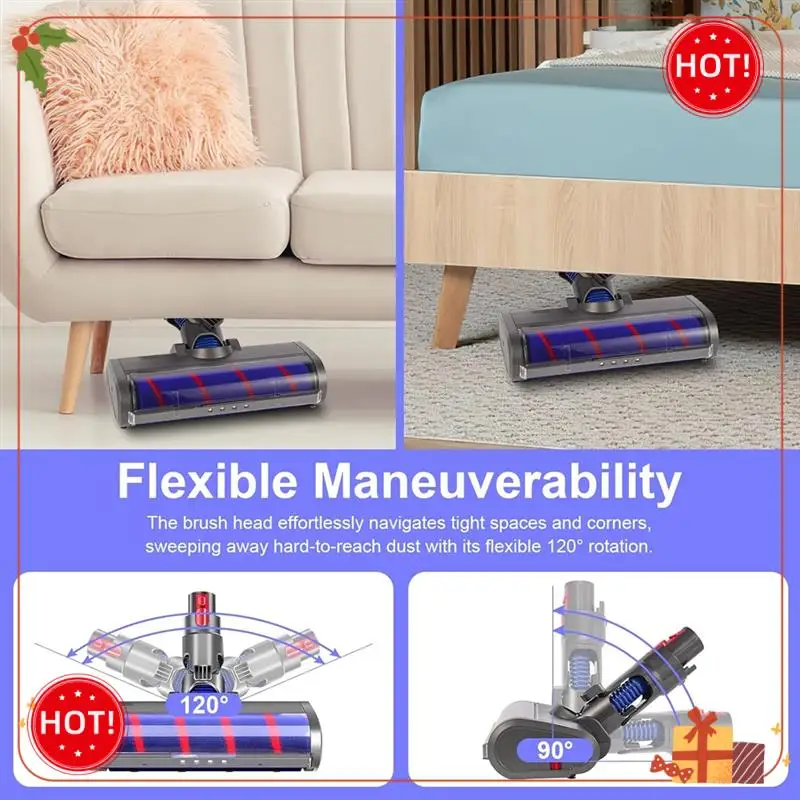Acessório de escova de piso elétrica a vácuo para dyson v7 v8 v10 v11 g5 cabeça de escova de rolo macio com luzes de poeira led