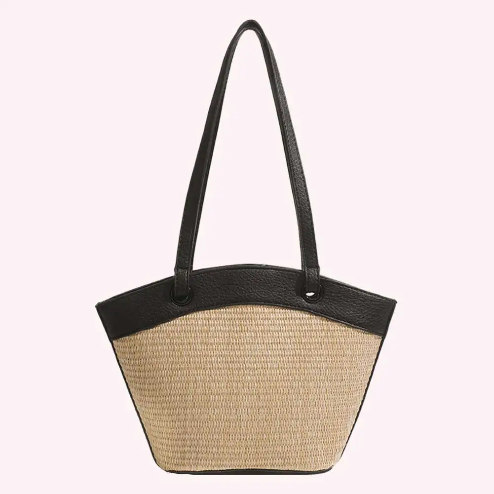 

Women Straw Woven Tote Bag Summer Braided Beach Bags Large Capacity Top-handle Tote Bag Patchwork Vintage for Shopping Commuting