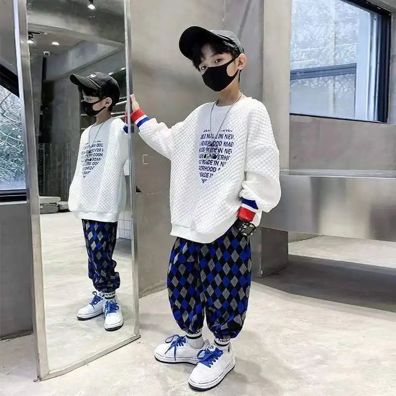 New Spring Autumn Print Children Top+Pants 2pcs Teenage Boys Clothes Set Fashion Casual Kids Tracksuits 6 8 10 12 14 years